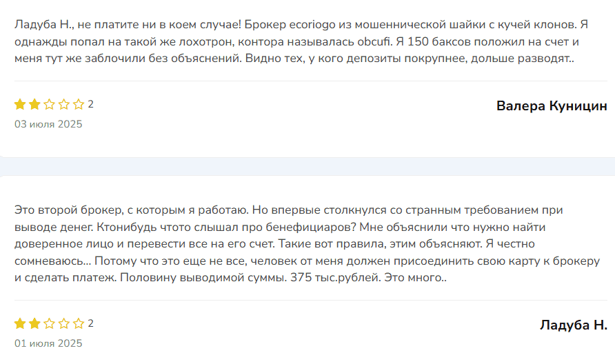 Ecoriogo — отзывы говорят: фиктивный брокер без лицензий и реальных контактов