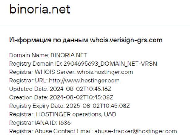 Binoria — очередная фейковая криптоплатформа без лицензии и реальных контактов