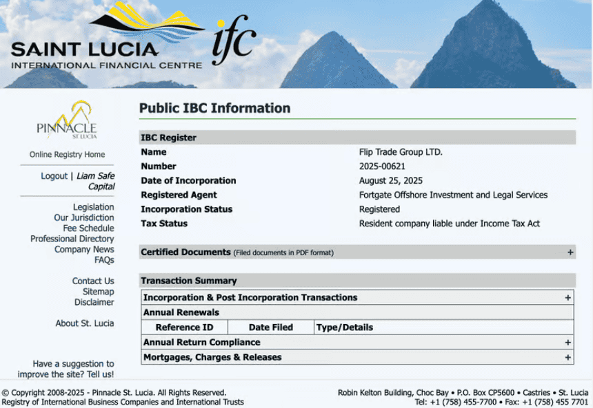 FlipTrade Group — фиктивная брокерская платформа с офшорной регистрацией и ложными лицензиями
