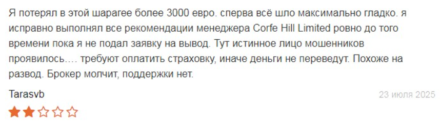 Corfe Hill Limited — отзывы о брокере: реальная инвестиционная платформа или очередная имитация надёжности?